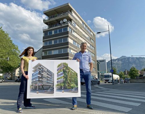 Die Bürgerinitiative wünscht sich eine Fassadenbegrünung für das sanierungsbedürftige A1-Telekom-Hochhaus an der Stadtstraße. lcf (3)