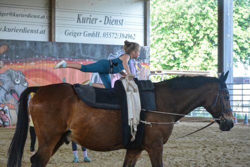Die Kinder des Voltigiervereins St. Leonhard bereiten sich im Hoferstall auf die Voltigier-Trophy kommenden Sonntag vor. bvs (3)