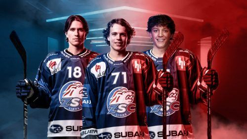 Die Lions gaben neben der Verpflichtung von Vinzenz Rohrer (r.) auch die Vertragsunterzeichnung von Nicolas Baechler und Marlon Graf bekannt. ZSC Lions
