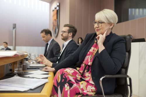 Für Sabine Scheffknecht ist im Landtag Schluss. Ihr folgt Johannes Gasser (Mitte) als Klubobmann der Neos nach. VN/Shourot