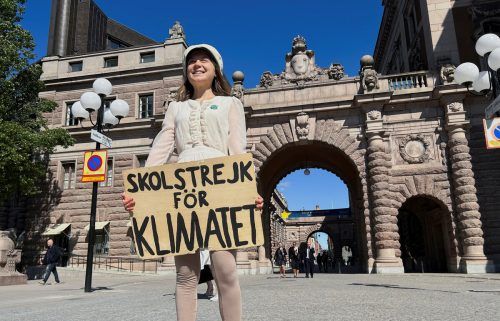 Greta Thunberg stellte sich am Freitag zum letzten Mal mit dem berühmten Schild vors Parlament. RTS