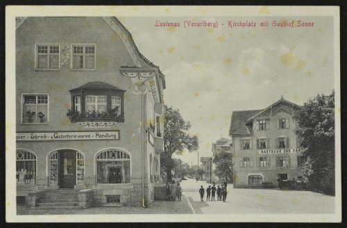 Lustenau Kirchplatz mit Gasthof Sonne, 1912.
