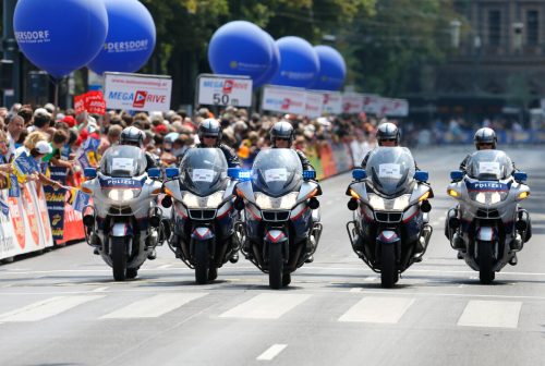 Verkehrspolizisten aus Tirol und dem Burgenland begleiten die Tour of Austria. Gepa