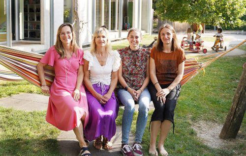 Harder Kindergärten sehr positiv beurteilt: Silke Notarantonio (KG Wallstraße), Sandra Weinhofer-Nenning (KG Falkenweg), Caroline Dornbach (Abteilung Bildung) und Michaela Grießer (KG Hofsteig).  MG Hard