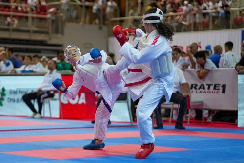 Maya Sandholzer belegte bei ihrem Debüt in der WKF Youth League den neunten Rang. Karate Vorarlberg/Grafoner