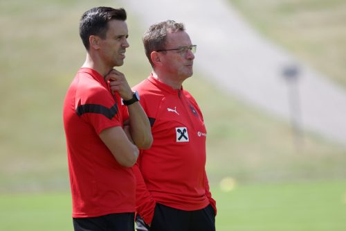 ÖFB-Teamchef Ralf Rangnick (r.) mit Videoanalyst Stefan Oesen.
