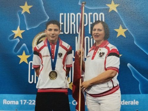 Tobias Ganahl mit Andrea Steininger, Vizepräsidentin europäischer Bocciaverband. 