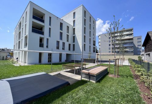 Von Rhomberg Bau fertiggestellte Wohnanlage in der Dornbirner Straße in Lustenau. rhomberg Bau