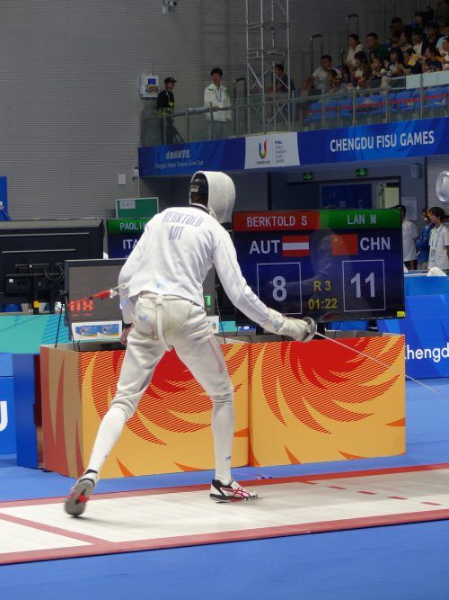 Der Dornbirner Samuel Berktold und das österreichische Degenteam unterlagen im Viertelfinale mit 41:45 Punkten dem späteren Silbermedaillengewinner China.  Unisport Austria