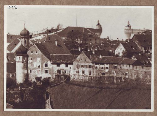 Die Bregenzer Oberstadt im Jahre 1865. Damals war die heutige Innenstadt unter Wasser.  StAB/OM5