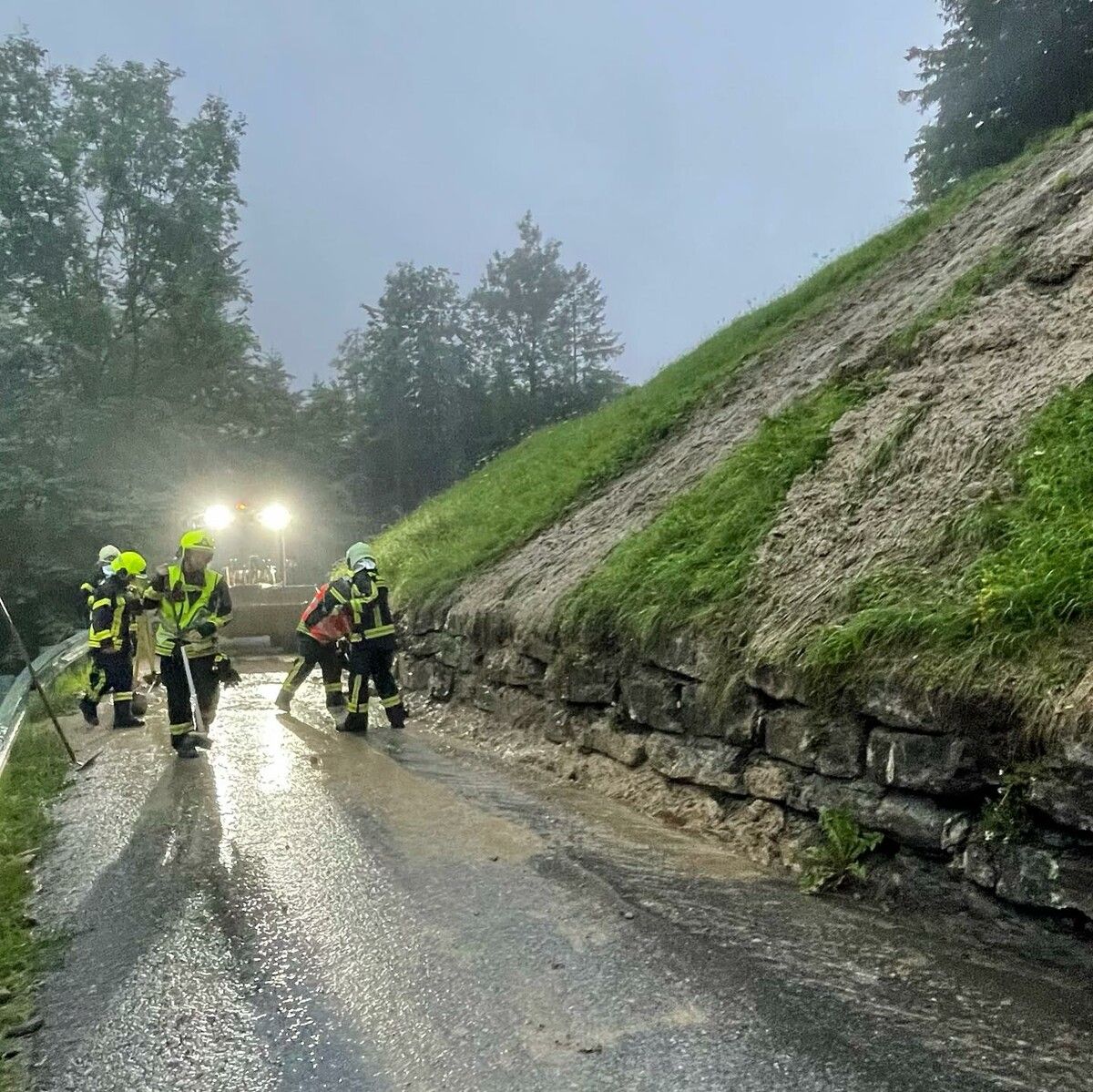Die Straße in Meschach konnte von der Feuerwehr rasch geräumt werden. Feuerwer Götzis