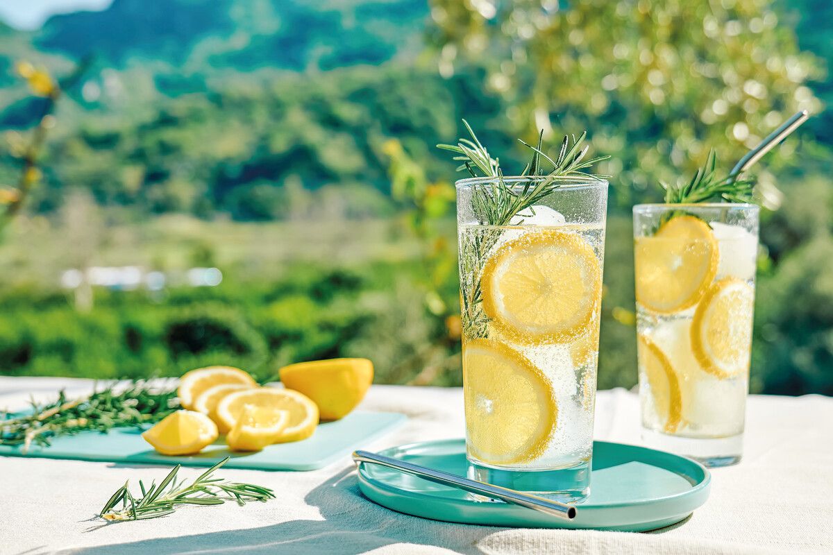 Frische Zitronen und Kräuter machen aus Leitungswasser ein erfrischendes Sommergetränk.