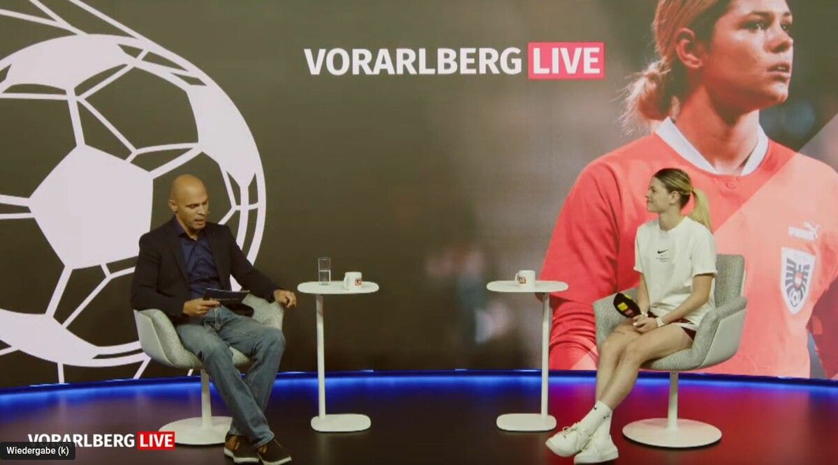 Interview Moderator Thomas Flax fühlte Nationalspielerin Eileen Campbell im Interview bei Vorarlberg Live auf den Zahn.