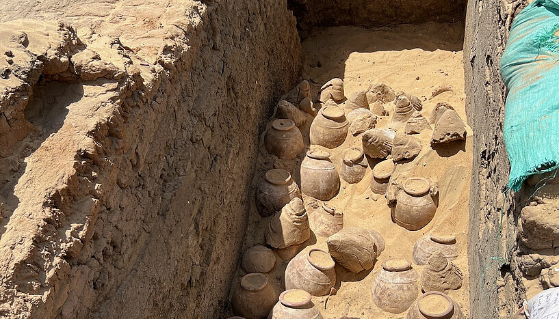 5000 Jahre alte Weinkrüge im Grab der Königin Meret-Neith. uni wien/köhler