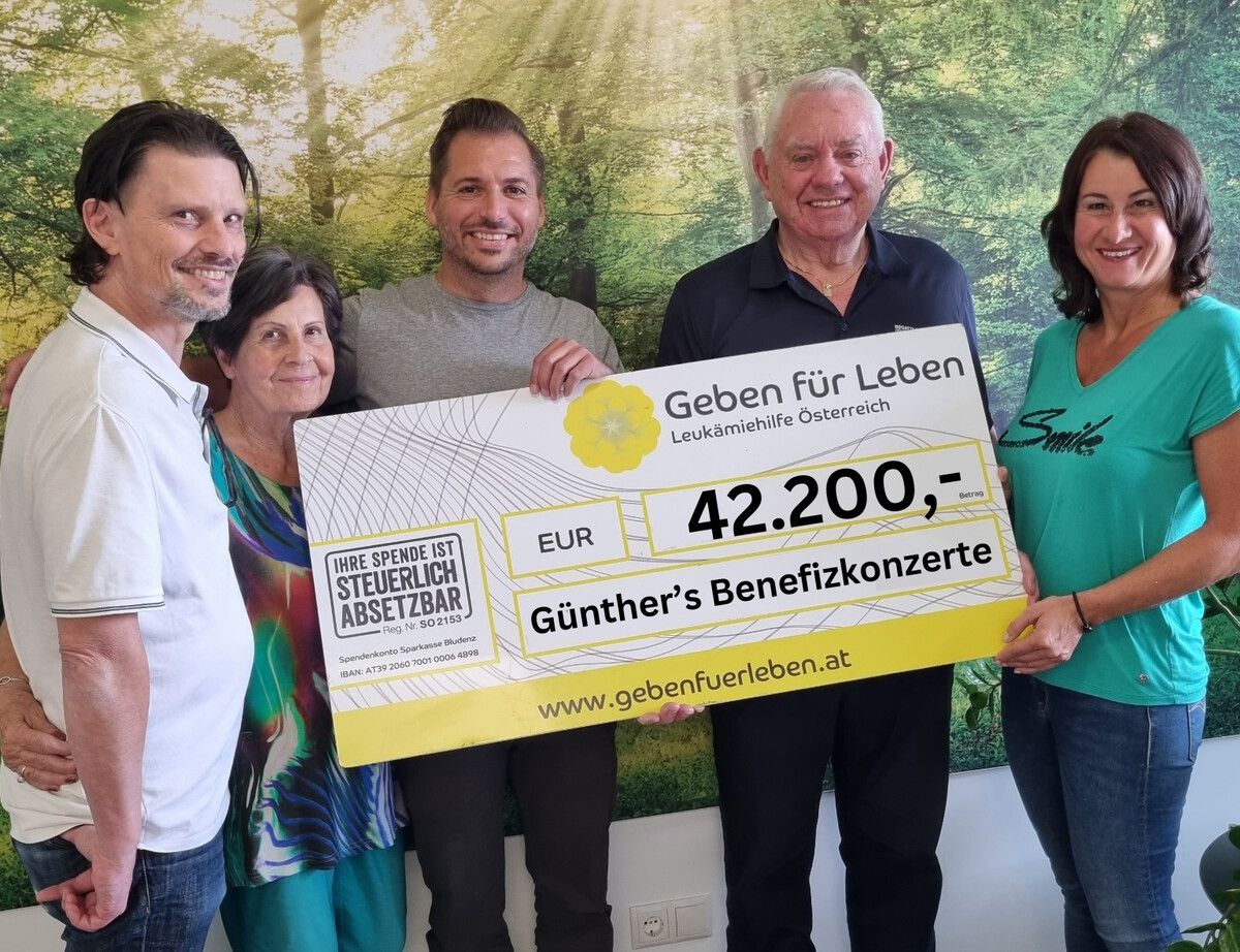 Andreas Wassner, Herlinde Marosch, Manuel Kussian, Günther Lutz und Susanne Marosch von „Geben für Leben“ (von links).Marosch