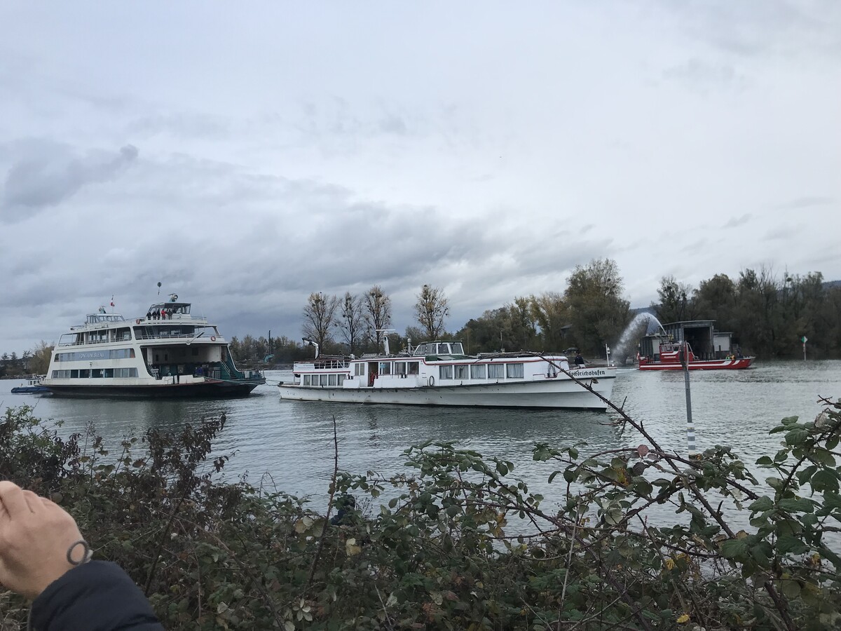 Die 54 Meter lange Fähre wurde kurz vor 16 Uhr in den Harder Hafen geschleppt.Yachtclub