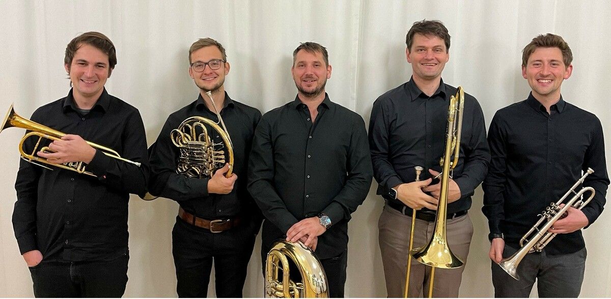 Das Bläserensemble Quintetto Senza Nomine (v. l.: Daniel Huber, Trompete; Felix Schwendinger, Horn; Christian Lapitz, Tuba; Dietmar Nigsch, Posaune; Mathias Klockner, Trompete.