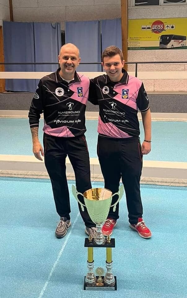 Das Siegerduo Davide De Sicot und Ryan Regazzoni beim Boccia-GP in Hard.Privat