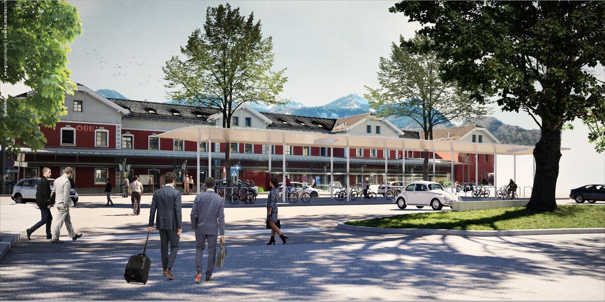 Eine überdachte Radabstellanlage soll den Vorplatz des Bahnhofs dominieren. MMA