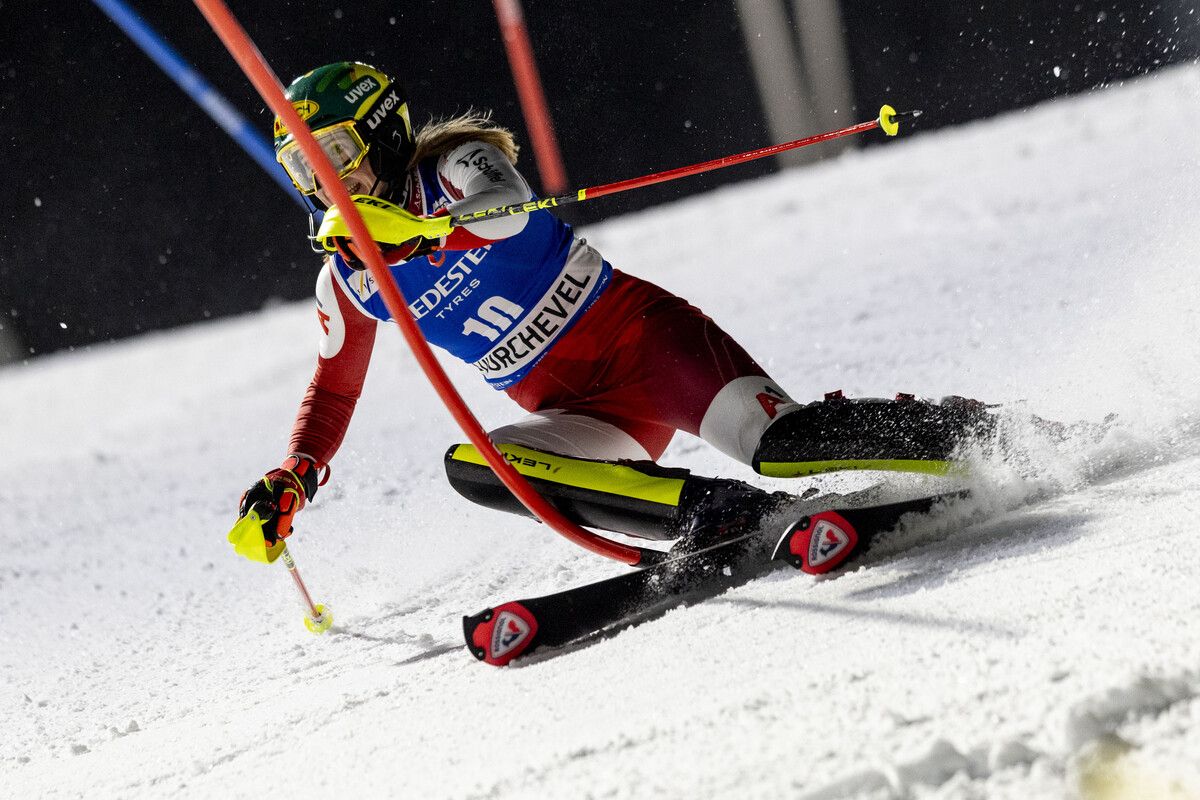 Im ersten Durchgang noch die Jägerin von Shiffrin und Vlhova kostete ein Fehler Katharina Liensberger (Bild) eine Spitzenplatzierung.gepa