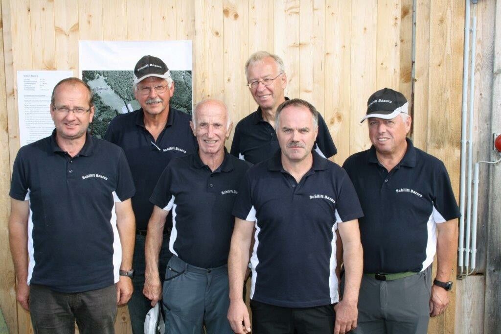 Das ehemalige Führungsteam der Betreibergemeinschaft Schilift Bazora: Werner Gstach, Ludwig Müller, Hans Wagner, Hubert Gstach, Anton Gabriel und Walter Gabriel.archivbild