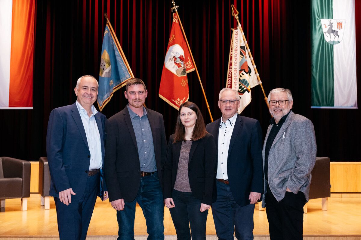 Götzner Bürgermeister Manfred Böhmwalder, Rainer Büsel, Kommandant der Feuerwehr Götzis, Laura Gorbach, Mitglied Obleuteteam Bürgermusik , Klaus Ellensohn, Obmann Gemeindemusik, Thomas Kirisits, Archivar der Marktgemeinde Götzis. MG GÖTZIS/LISA MATHIS (2)