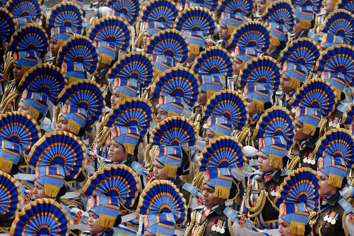 Indische Soldaten nehmen an der Parade zum 75. Tag der Republik Indien in Neu-Delhi teil. AFP