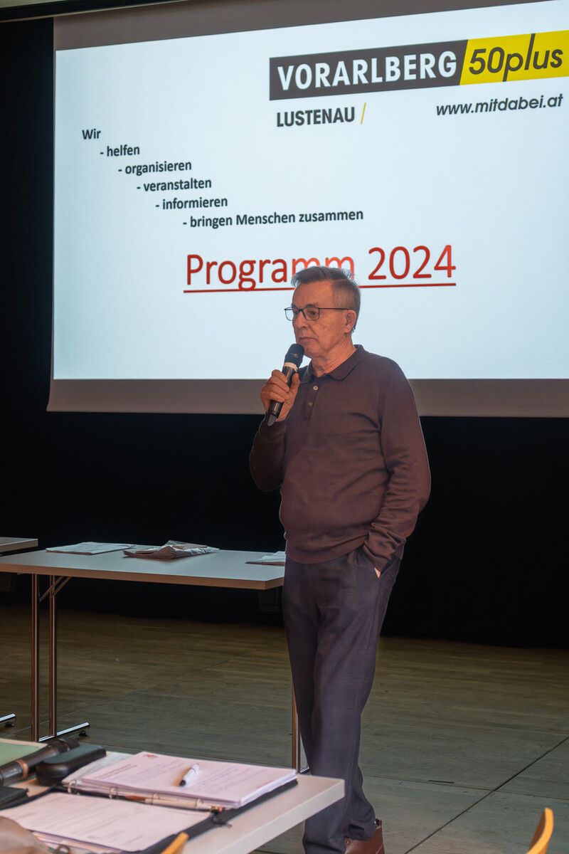 Obmann Franz Reinbacher präsentierte das Jahresprogramm 2024. 50Plus Lustenau