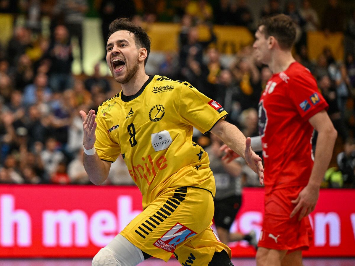 Sebastian Burger und Bregenz Handball wollen so wie im Februar im Achtelfinale des European Cups Krems in die Knie zwingen. GEPA