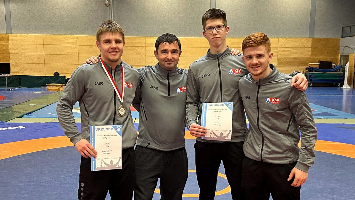Anton Hrybelnik, Betreuer Markus Nagel, Julian Lange und Simon Ender. KSV Götzis