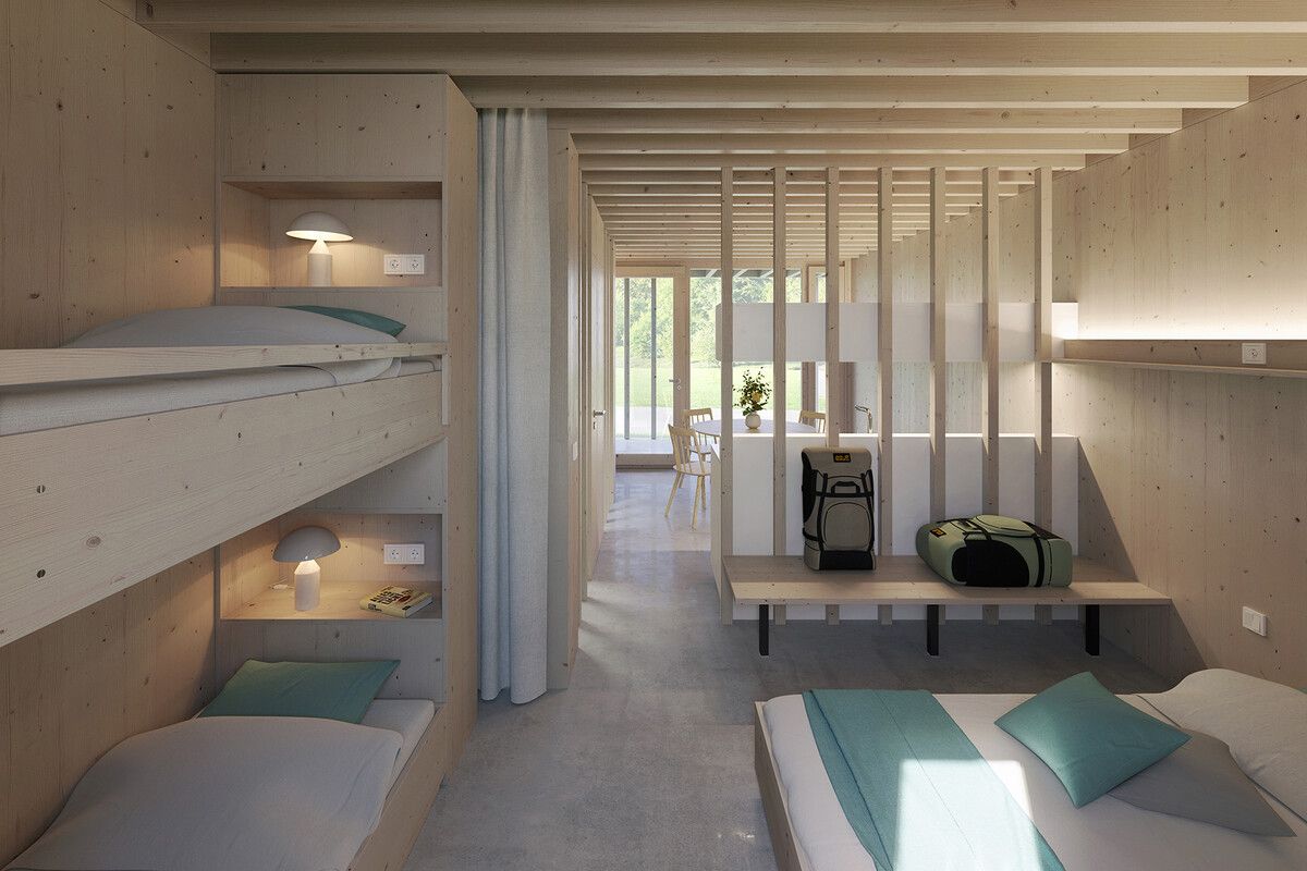 Der Campingplatz bietet auch 14 Kleinapartments als Unterkünfte für Gäste an.Stadt Dornbirn