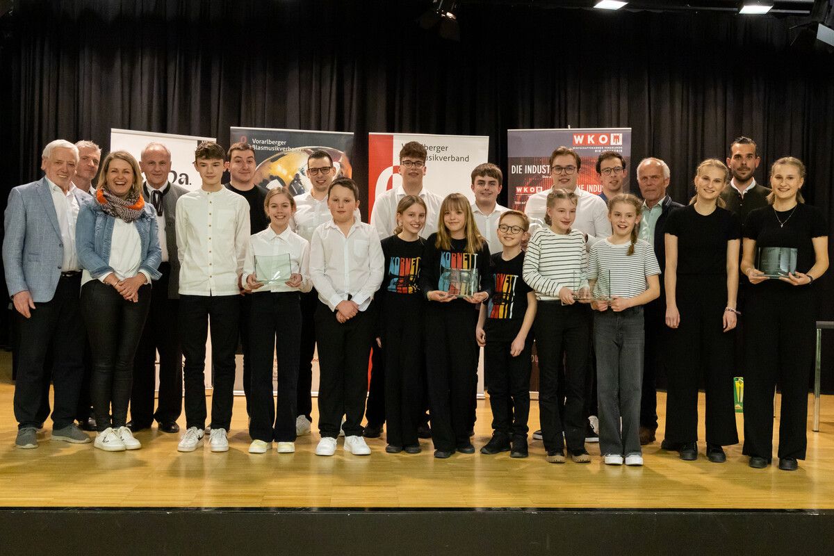 Die Stufensieger des Landeswettbewerbs „Musik in kleinen Gruppen“. Blasmusikverband