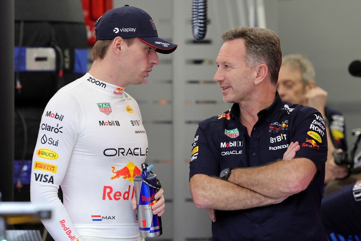 Max Verstappen startet am Samstag aus der Pole Position. Der Niederländer nach dem Qualifying im Austausch mit dem umstrittenen Teamchef Christian Horner.afp