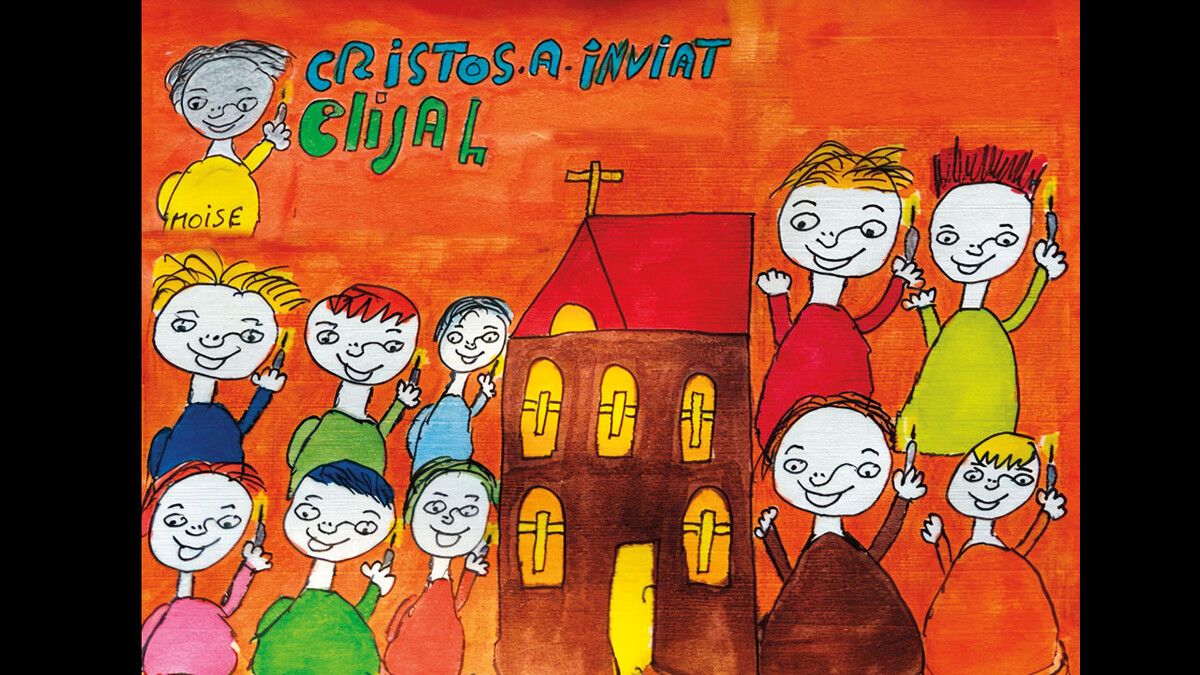 Seine Osterkarte übertitelt Moise mit dem klassischen Ostergruß in rumänischer Sprache: „Cristos a inviat“ – Christus ist auferstanden. Als ersten Zeugen hat er sich selbst gemalt. Ruth Zenkert, Elija