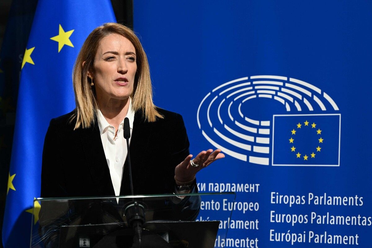 Roberta Metsola präsentierte das Abstimmungsergebnis des Parlaments.AFP