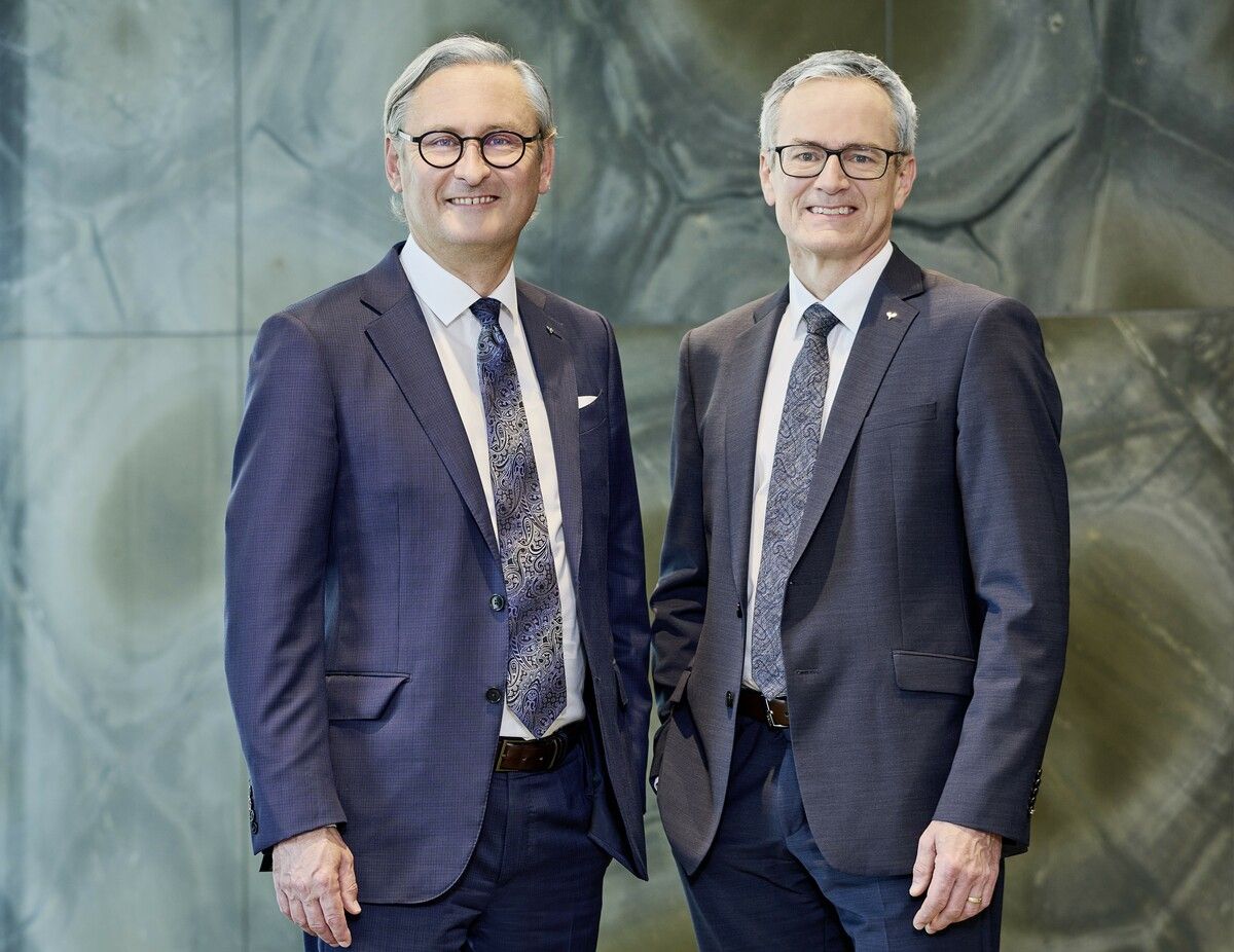 Volksbank-Vorarlberg-Vorstand: Gerhard Hamel und Helmut Winkler. vb/M.hagen