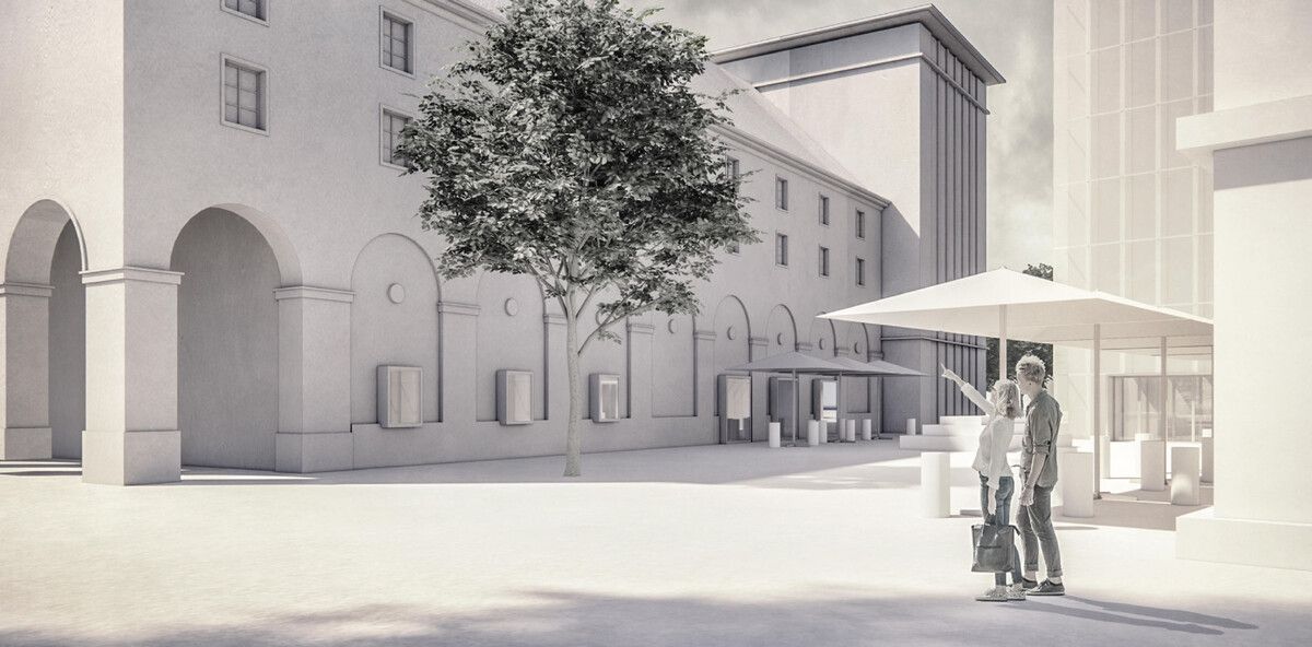 Architekt Stefan Marte: „Große, gerahmte und verglaste Torelemente werden wie die Gewände der bestehenden Fensteröffnungen aus der Fassade herausmodelliert.“ Marte.Marte Architekten ZT GmbH