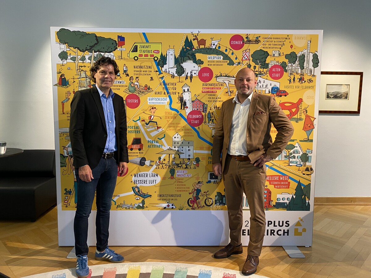Bürgermeister Manfred Rädler und Stadtrat Thomas Spalt präsentierten das Zukunftsbild. VN/haller