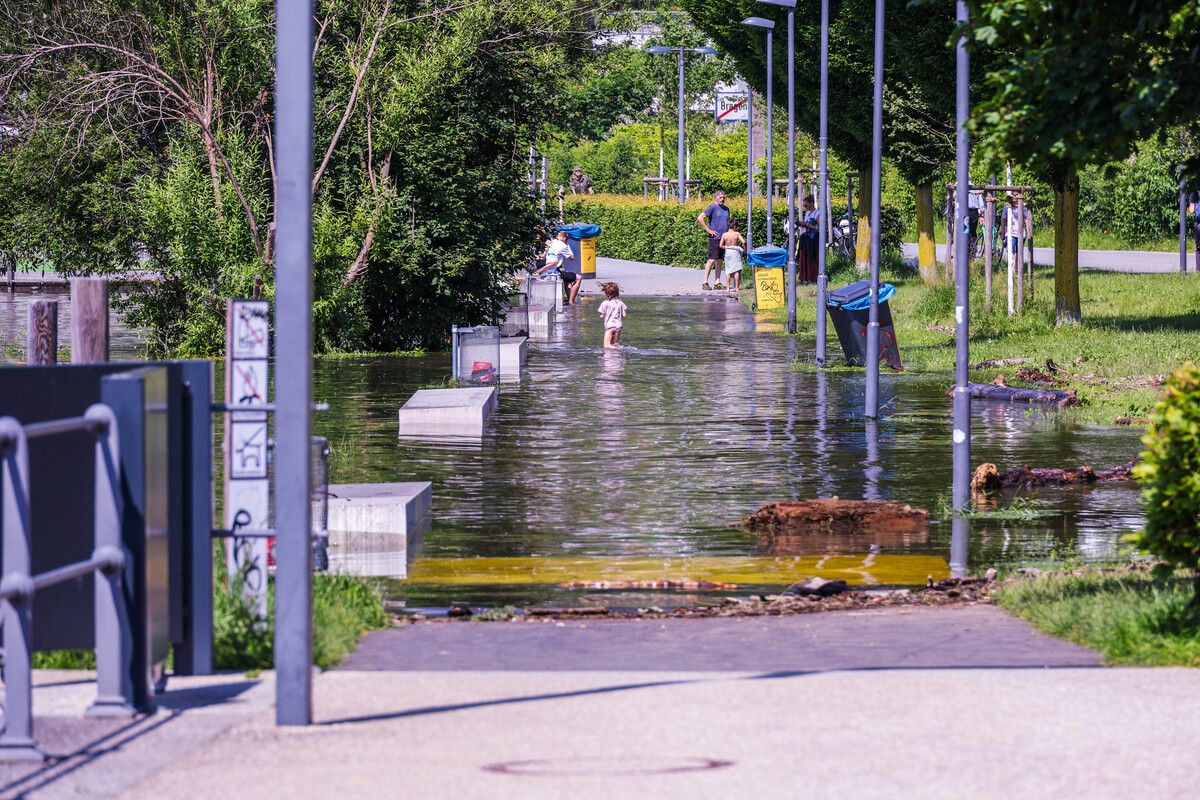 Durch die heftigen Regenfälle wurden die Ufer am Bodensee überschwemmt. VN/Steurer