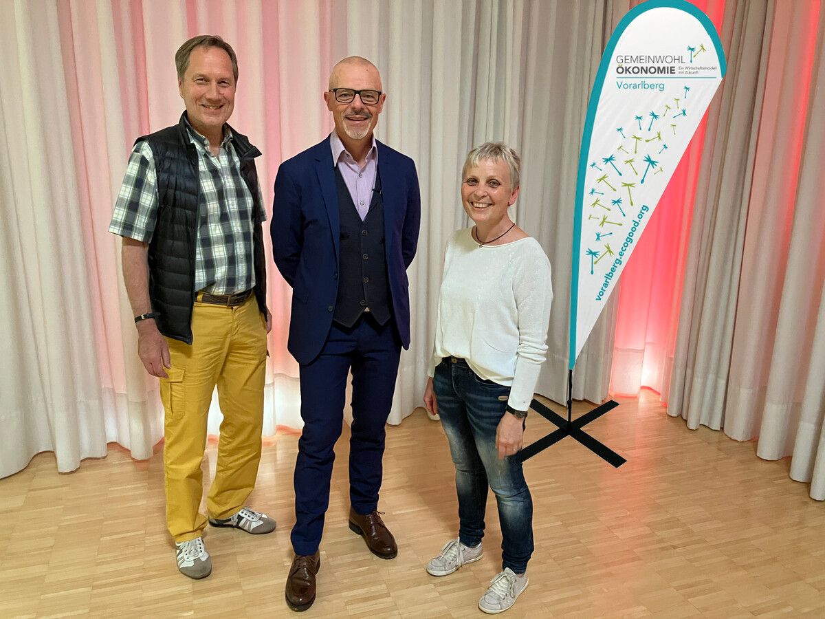Moderator Gerhard Mosser (Gemeinwohlökonomie Vorarlberg), Referent Helmo Pape und Margit Brunner-Gohm, Leiterin der Bibliothek Satteins. bi (2)