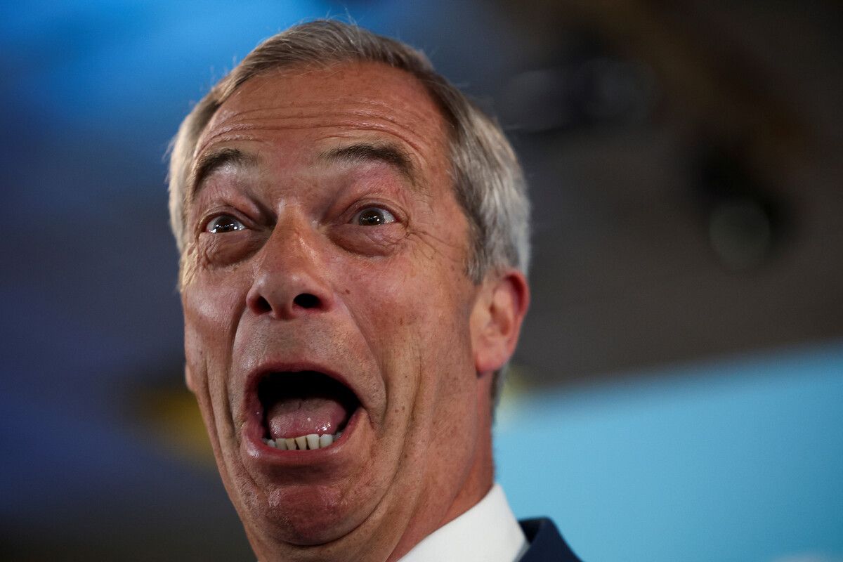 Nigel Farage, Vorsitzender der britischen Reform-UK-Partei, bei der Vorstellung des neuen Partei-Manifests in Wales, Großbritannien. Reuters