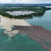 Trotz Treibholz auf dem See bleiben Schiffe auf Kurs