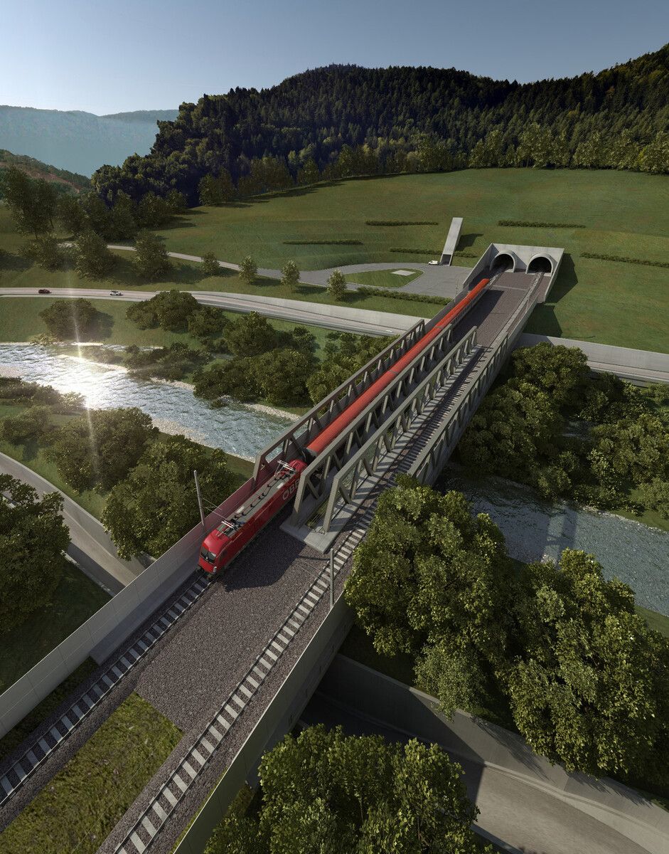 Rhomberg Sersa Rail Group und Porr statten den Semmering-Basistunnel (hier das Portal Gloggnitz) auch mit Fester Fahrbahn aus. ⇒ÖBB/3D-Schmiede