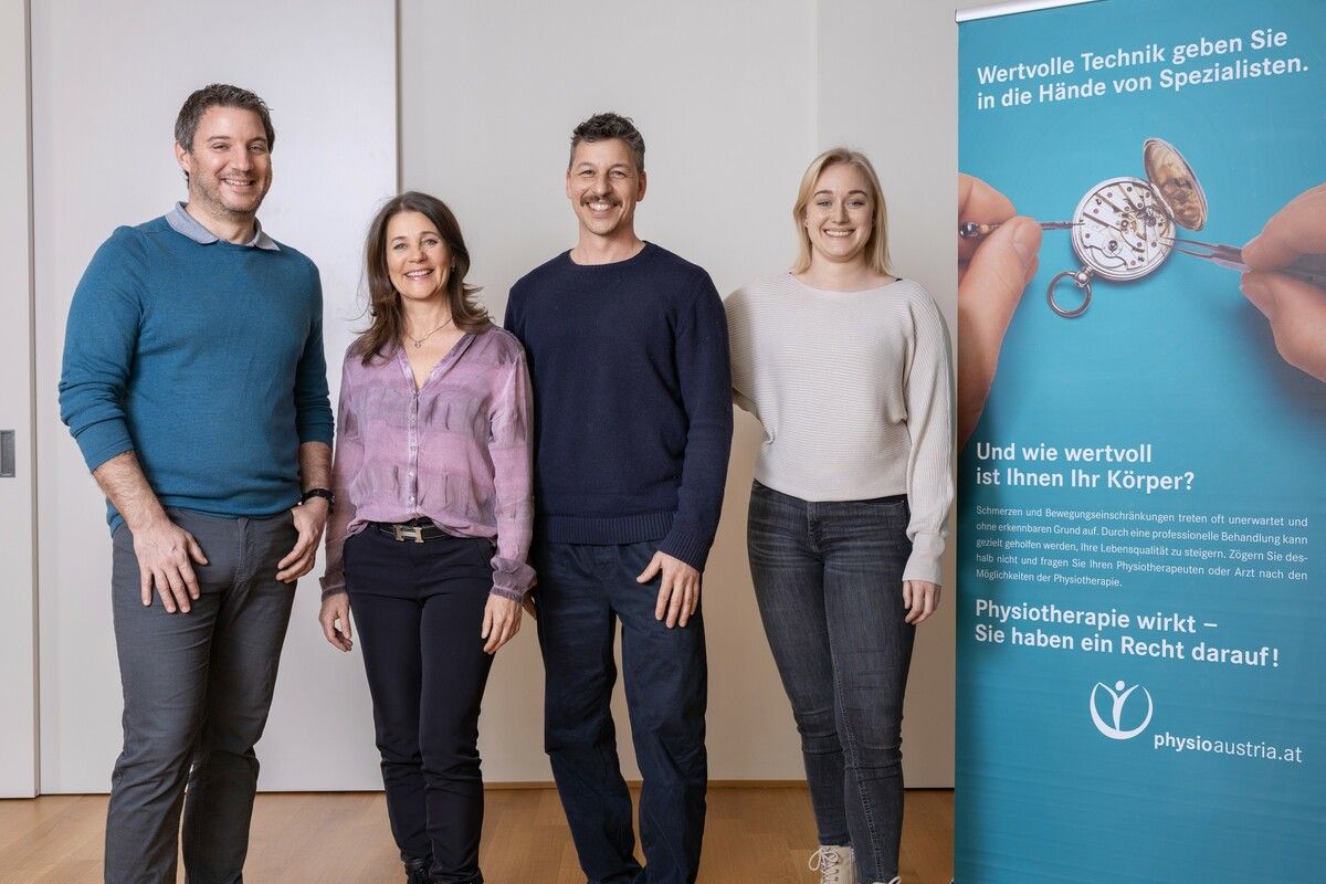 V.l: Obmann Markus Österle, Susanne Hagen, MTD-Austria-Delegierte, Obmann-Stellvertreter Fabian Fussenegger und Finanzreferentin Lea Sommer. physio austria