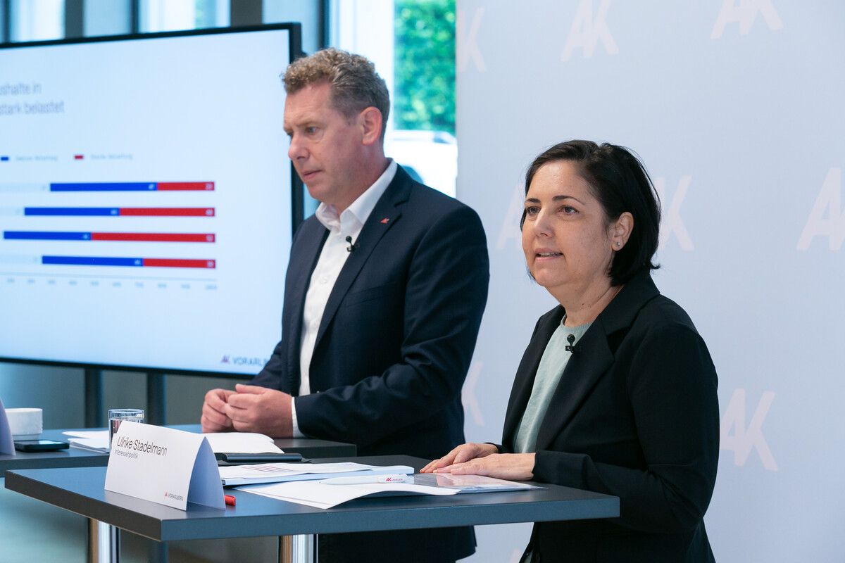 AK-Präsident Bernhard Heinzle und Ulrike Stadelmann (Interessenpolitik AK Vorarlberg), präsentierten die Daten der bislang größten Wohnumfrage im Land. Fa