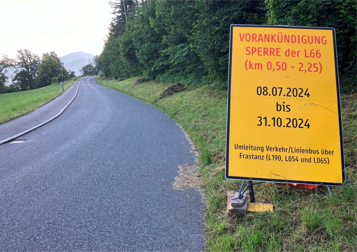 Die Feldkircher Straße (L 66) zwischen Feldkirch und Göfis ist ab kommender Woche gesperrt. VLK