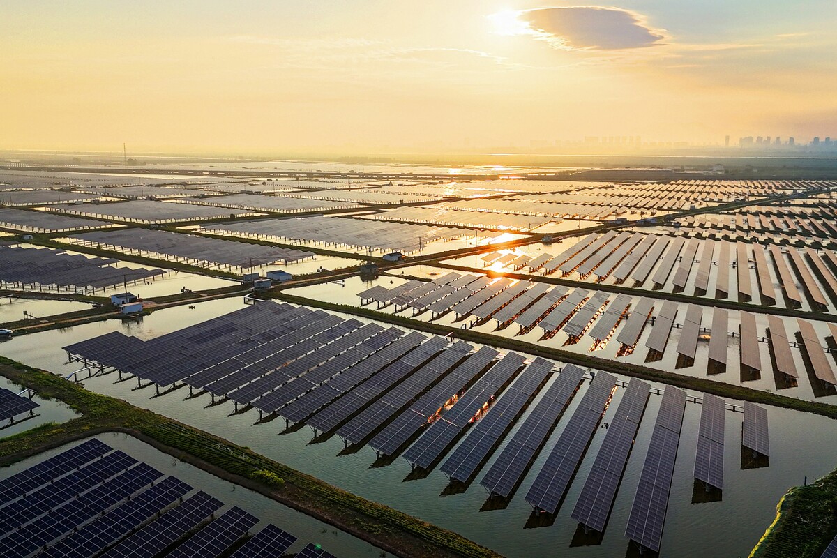Eine Luftaufnahme zeigt Sonnenkollektoren in Lianyungang in der ostchinesischen Provinz Jiangsu. AFP