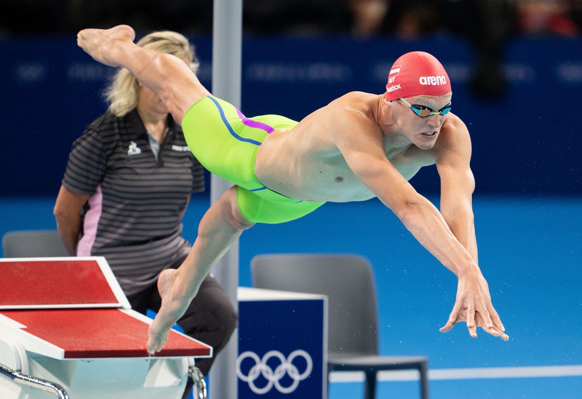Nach seinem Einsatz über 400 m Kraul verzichtete Felix Auböck wegen Krankheitssymptomen auf ein Antreten in der Vorlauf-Session über 200 m Kraul. GEPA