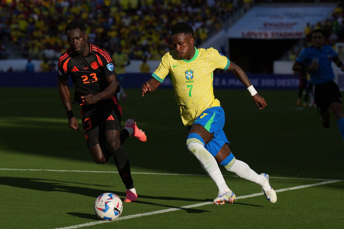 Real-Star Vinicius Junior (r.) fehlt im Viertelfinale gelbgesperrt.USA Today