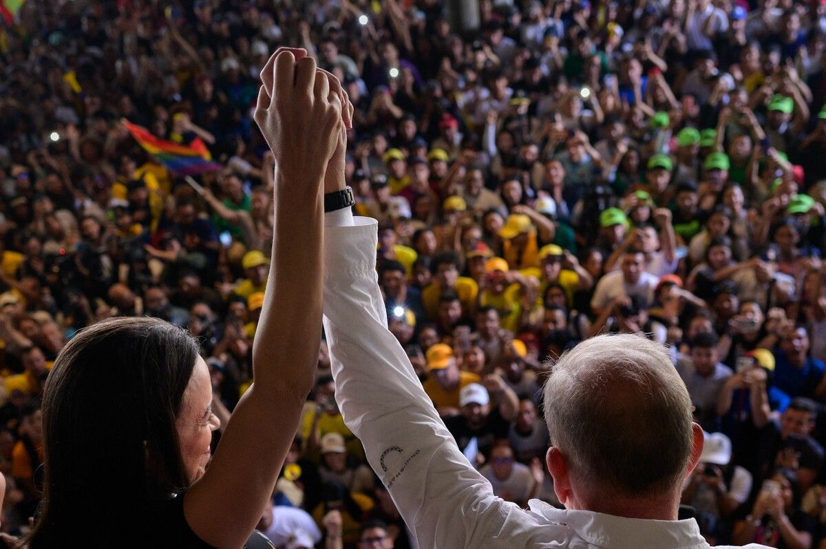 Venezuelas Präsidentschaftskandidaten Edmundo González und Oppositionsführerin María Corina Machado sind im Wahlkampf. AFP